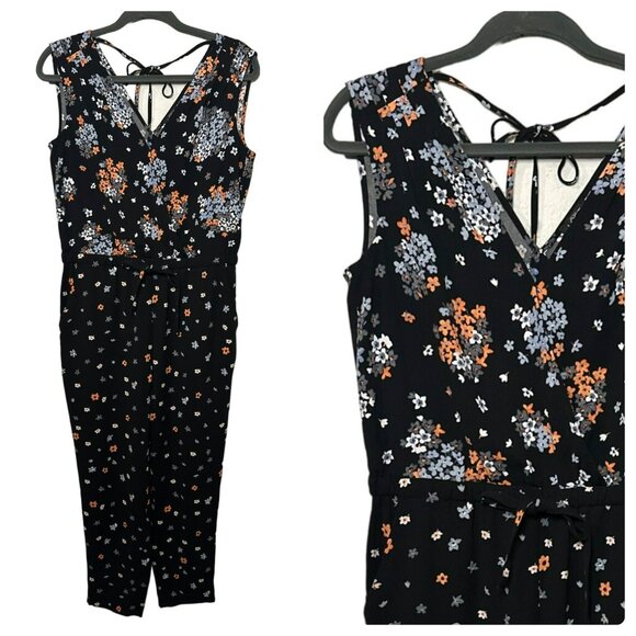 Loft Ladies Pant Suit Black Floral Sleeveless Career Pant Suit SZ Petite Small - Picture 1 of 8